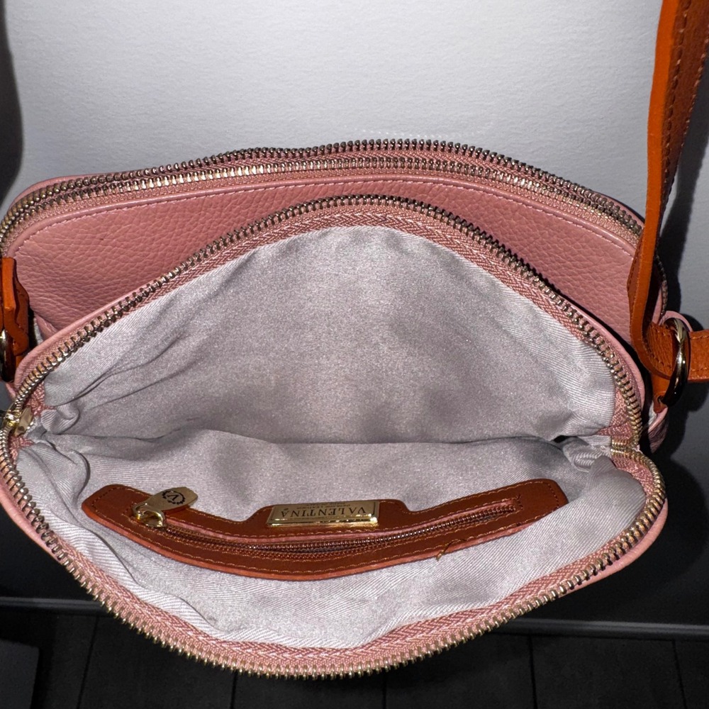 Valentina Crossbody Bag Womens Medium Pink Excellent Pebbled Leather‎ Italy Zip - Picture 4 of 14